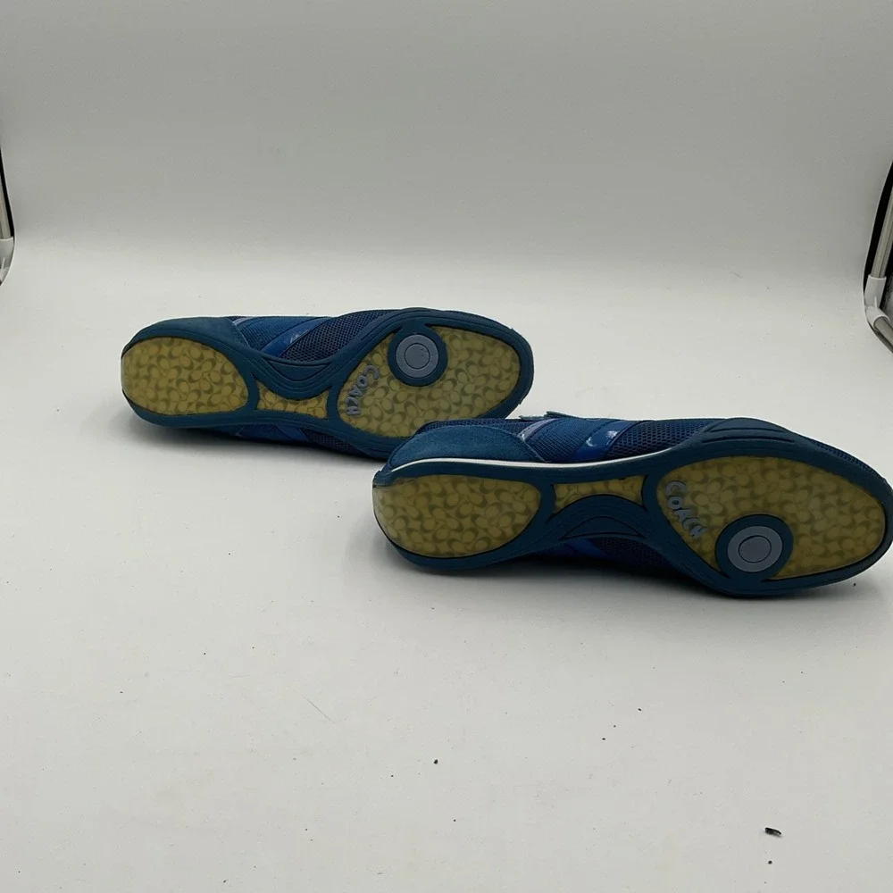 Coach Sz 8.5 Jenney Signature Blue Sneakers Suede Trim Adjustable Closure